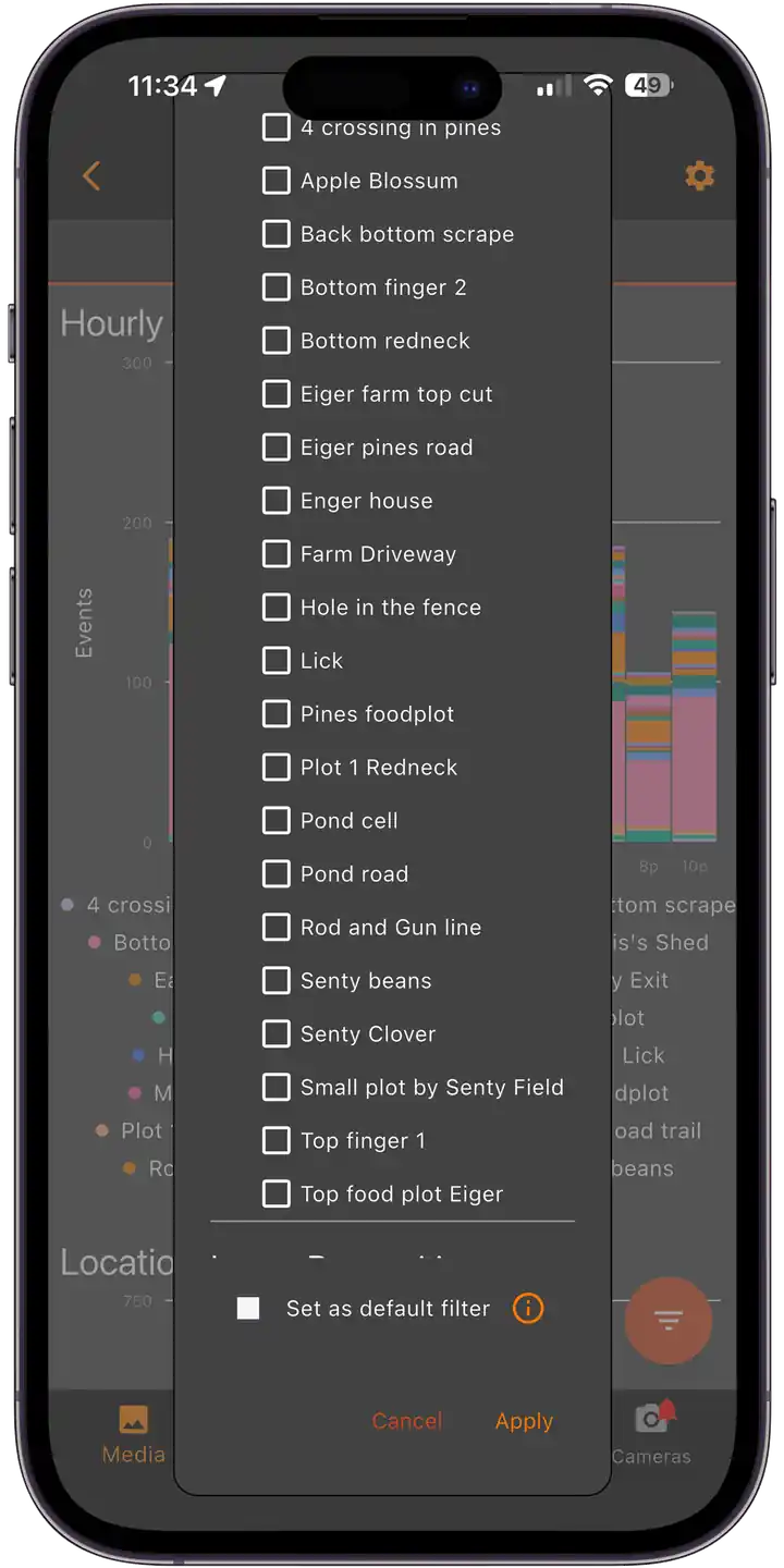 Filter reports by specific camera locations