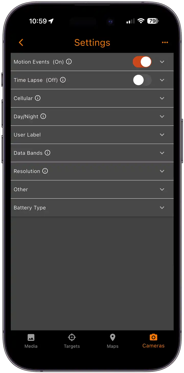 Change camera settings in real time including trigger settings, image/video sequences and quiet periods