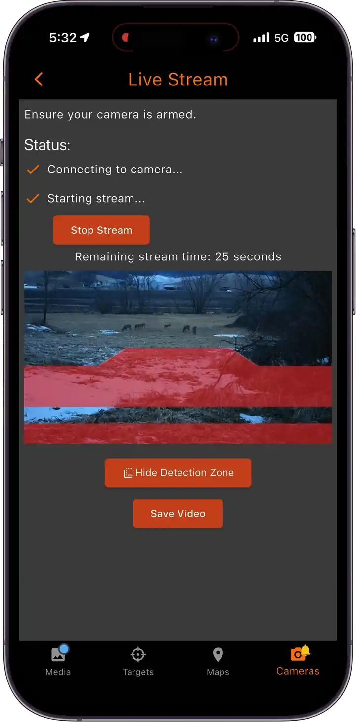 Camera detection zones displayed on live stream
