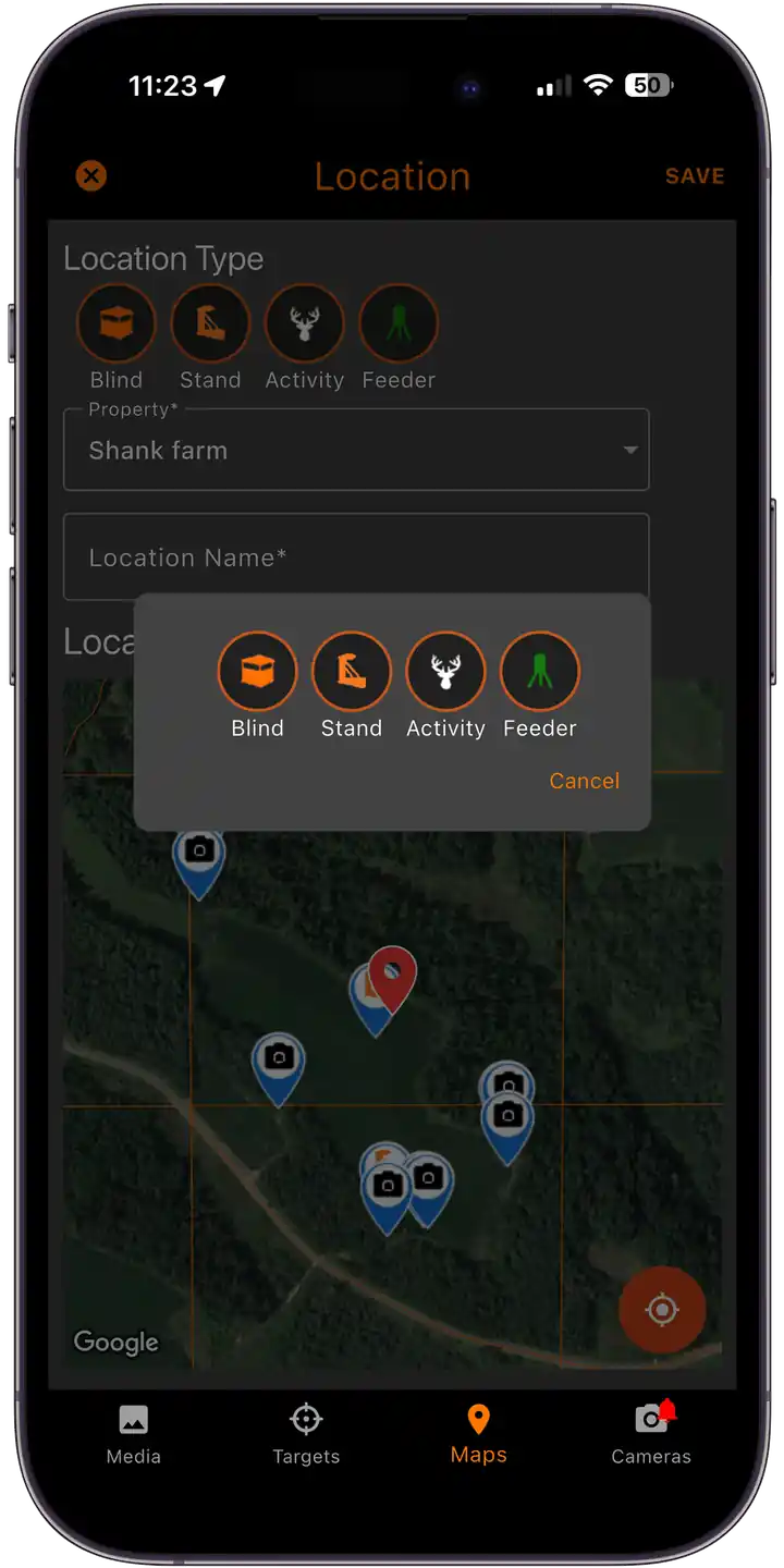 Map hunting locations on interactive map
